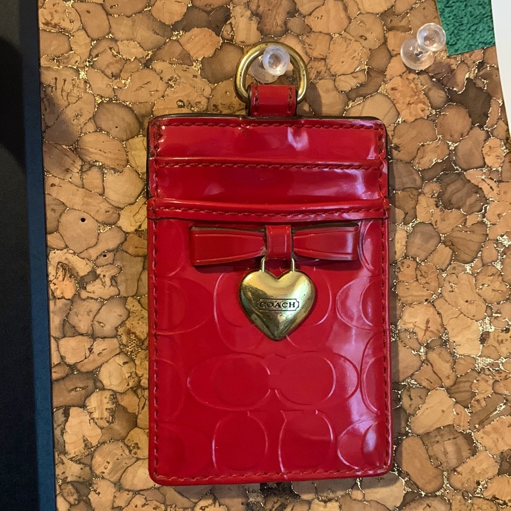 Coach Embossed Liquid Gloss Heart Charm Badge Holder
